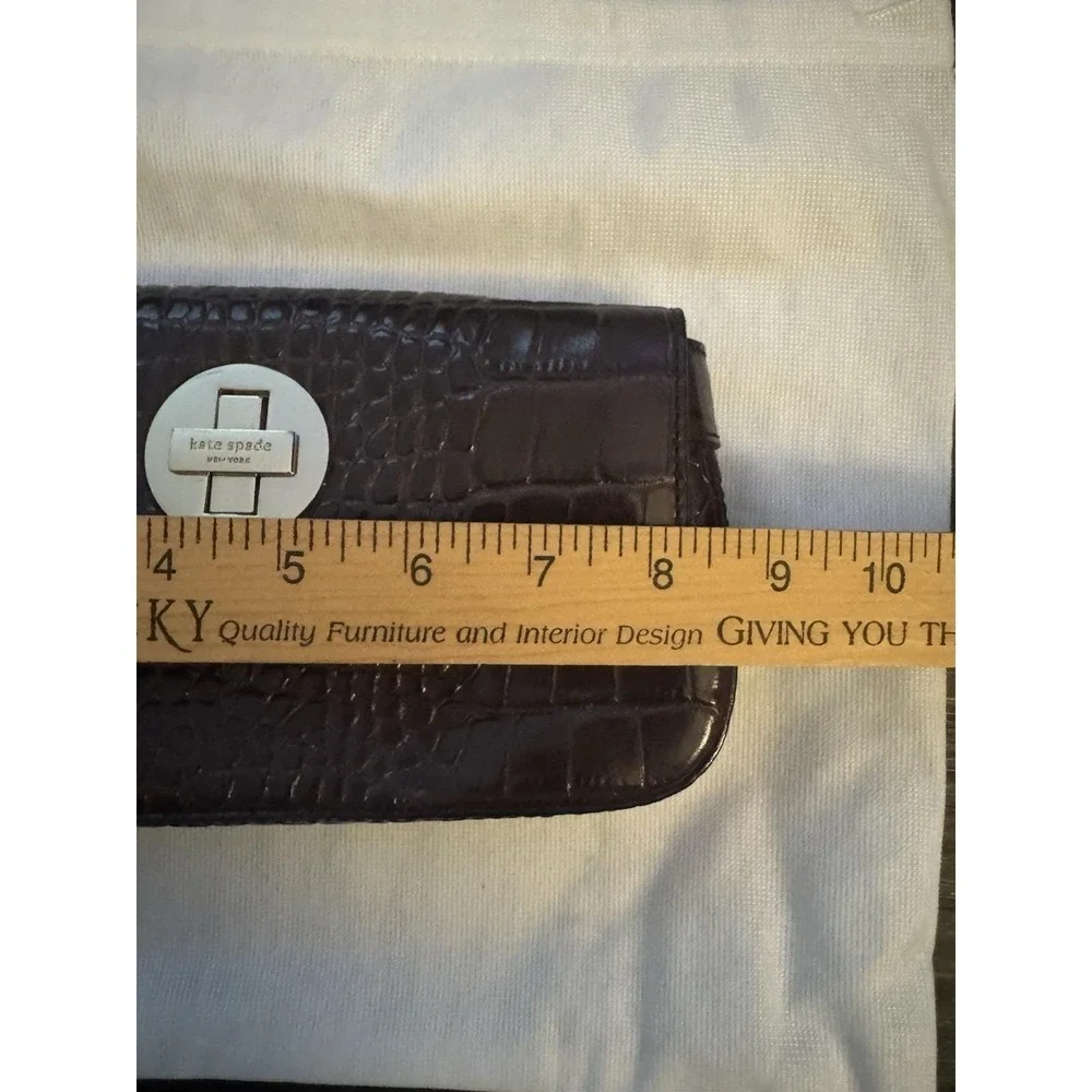 KATE SPADE NY Croc Embossed Cyndy Brown leather turn lock wallet Wrist Clutch